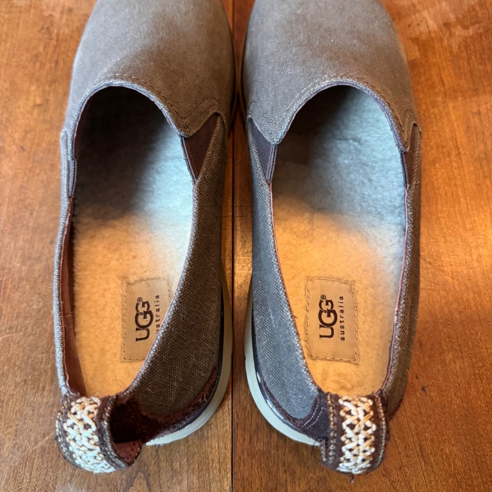 UGG Slip On Mens 14 Gray Freamon Canvas Loafers Wool Lined 1006691 Sneaker Shoes - Picture 4 of 7